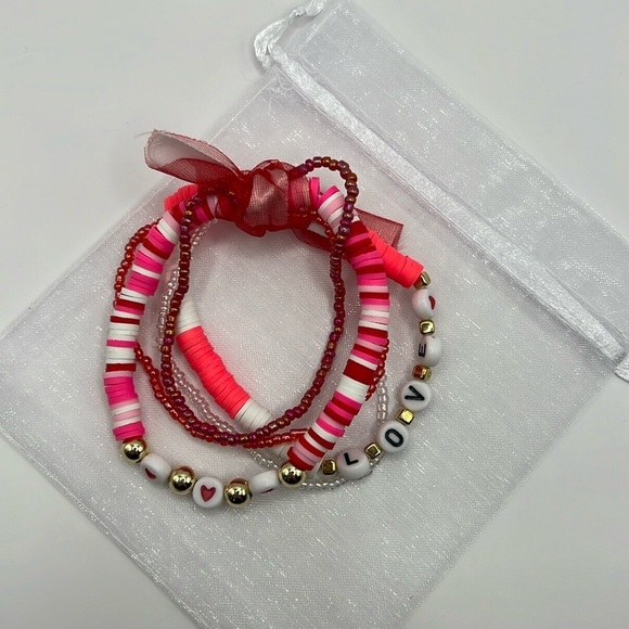 5PC Red and Pink Love Letter Bracelet Stack - Picture 4 of 4